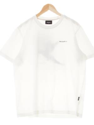 머렐 화이트 파란앵무새프린팅 면혼방 라운딩로고반팔티