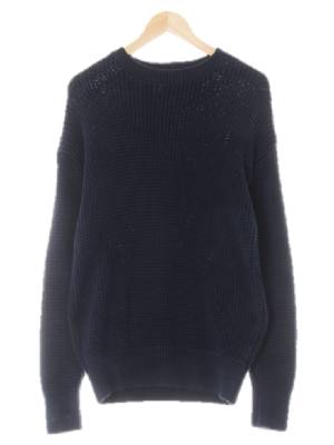 knitted 네이비 면 와플루즈스웨터