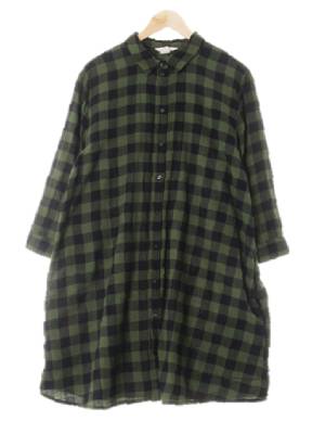h&m 포레스트바이옴그린블랙 체크 면 7부소매셔츠원피스