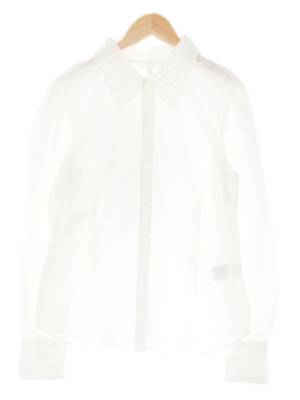 h&m 화이트 면 펀칭카라퍼프블라우스
