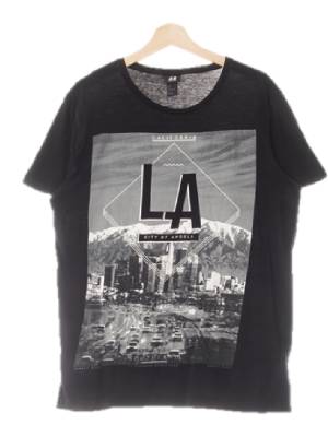 h&m 블랙 프린팅 면 캘리포니아픽처반팔티
