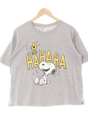 h&m 멜란지그레이 프린팅 면혼방 스누피루즈반팔티