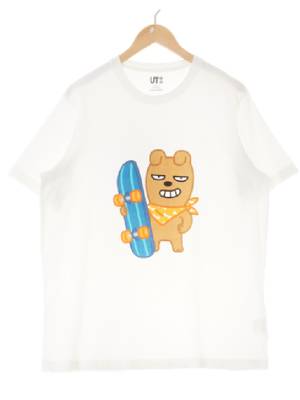 유니클로UT 화이트 프린팅 면 카카오스케이트보딩반팔티