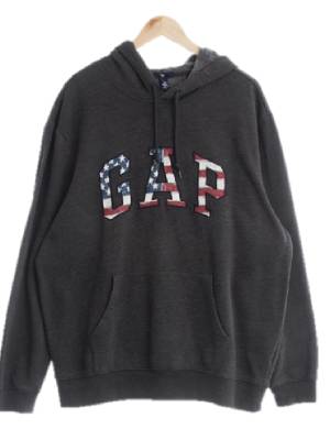 gap 다크차콜그레이 면혼방 성조기센터빅로고후드티