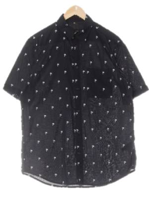 h&m 블랙 야자수패턴 면 아웃포켓반소매셔츠