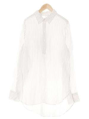 h&m 화이트차콜 스트라이프 비스코스혼방 하프버튼긴팔롱블라우스