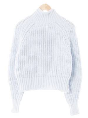 h&m 소프트스카이블루 울혼방 하이넥크롭니트스웨터