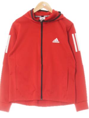 아디다스 스칼렛레드 로고프린트하이넥후드집업