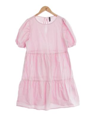 h&m 라이트핑크 면 퍼프반소매티어드원피스