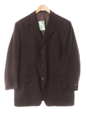 canali 브라운 체크 울 모직쓰리버튼블레이저