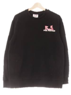 pinkpantherXfrankstone 블랙 핑크팬더프린팅 면혼방 라운드기모맨투맨
