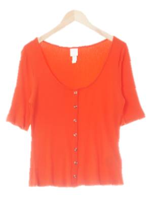 h&m 텐저린탱고레드 유넥버튼리브드반팔티