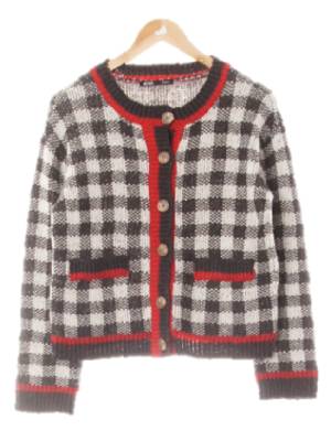 mixxo 다크그레이 체크 배색라운드가디건