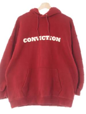 지오다노 크림슨레드 면혼방 conviction포켓후드티
