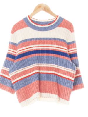 h&m 칠리페퍼레드코발트블루 스트라이프 비스코스혼방 크롭골지반팔니트
