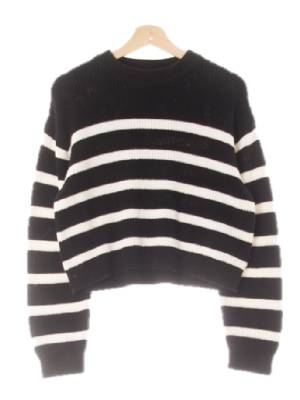 h&m 블랙화이트 스트라이프 면혼방 드롭숄더골지스웨터