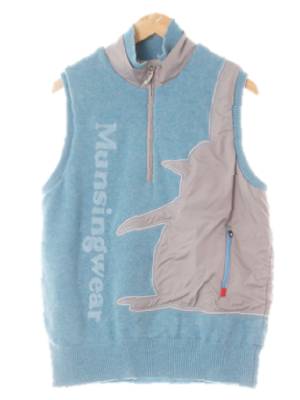 먼싱웨어 카바나블루 캐시미어혼방 펭귄하이넥집업니트베스트