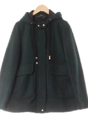 자라 포레스트나이트그린 울혼방 후디빅포켓미디코트