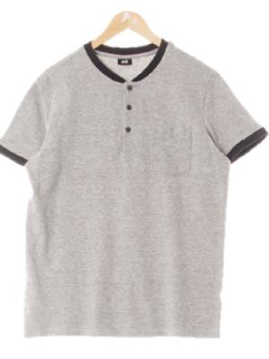 h&m 멜란지그레이 면혼방 헨리넥배색리브반팔티 