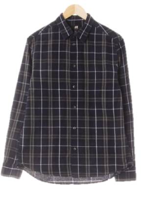 h&m 미드나잇네이비라이트그레이 체크 플란넬 긴팔베이직셔츠