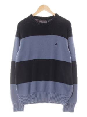 nauticajeans 네이비그레이시블루 스트라이프 면 블럭긴팔니트스웨터