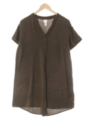 h&m 풀색 비스코스 브이넥루즈핏롤업원피스