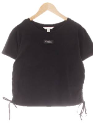 h&m 블랙 면혼방 사이드셔링레터링탭반팔티