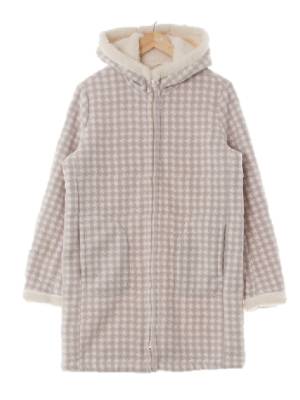 유니클로 화이트그레이 하운드체크 배색롱후드쉘파집업