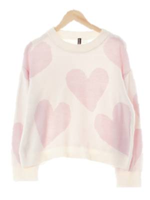 h&m 화이트소프트핑크 하트패턴 아크릴 루즈핏니트스웨터