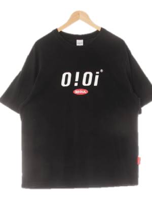 oioi 블랙 프린팅 면 볼드레터링루즈반팔티