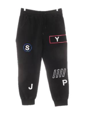 sjyp 블랙 프린팅 면 빅자수레터링조거팬츠