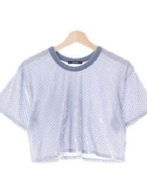 Forever21 쉬머애쉬블루 광택펀칭크롭반팔티
