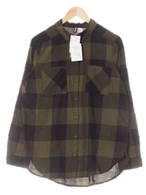 h&m 딥카키블랙 체크 면 더블포켓루즈핏셔츠