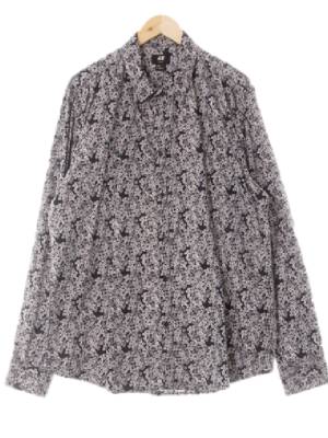 h&m 네이비 잔꽃패턴 면혼방 스트레치긴팔셔츠