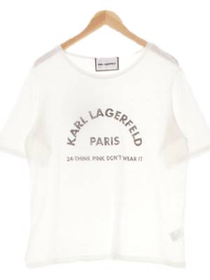 karllagerfeld 화이트 린넨혼방 라운딩빅로고보트넥반팔티