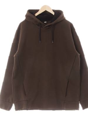 h&m 다크브라운 면혼방 절개드롭숄더후드티