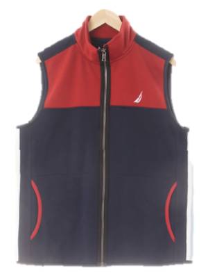 nautica 네이비버건디 블럭후리스집업조끼