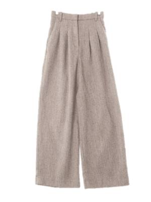 h&m 브라운 헤링본패턴 투턱와이드슬랙팬츠
