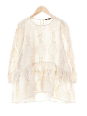 자라 오트밀베이지 프린지패턴 린넨혼방 보헤미안내추럴블라우스