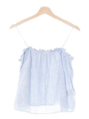 h&m 스카이블루화이트 스트라이프 린넨혼방 레이스나시블라우스