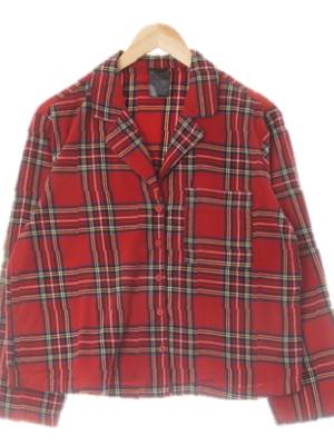 h&m 블러드레드옐로우 체크 면 루즈핏포켓긴팔셔츠