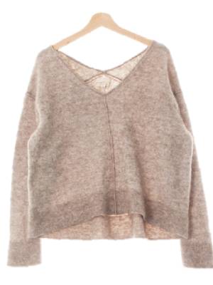 h&m 베이지 울혼방 컷오프드롭숄더루즈스웨터