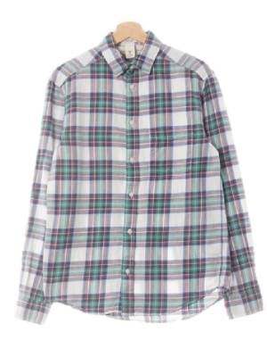 h&m 민트네이비 체크 면 박스플리츠포켓셔츠