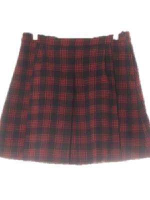 h&m 블랙스칼렛레드 체크 비스코스혼방 플리츠네오프렌스커트