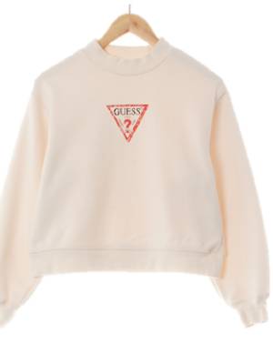 Guess 아이보리 면혼방 모크넥중앙심볼로고크롭맨투맨