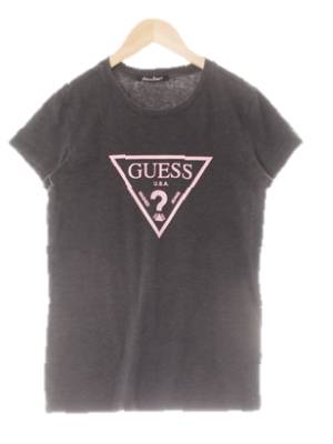 Guess 다크멜란지그레이 프린팅 면혼방 중앙배색빅로고반팔티
