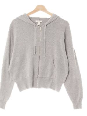 h&m 멜란지그레이 비스코스혼방 포켓크롭니트후드집업