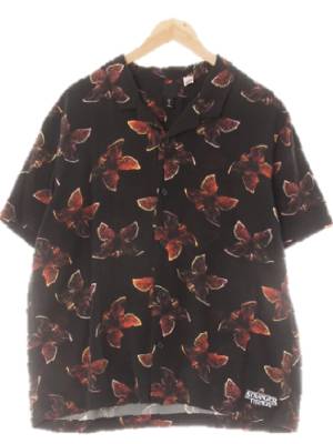 h&m 블랙 플라워패턴 비스코스 루즈핏반팔셔츠