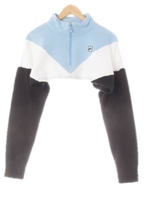 필라 셀룰리안블루블랙 면혼방 컬러블록크롭반집업맨투맨