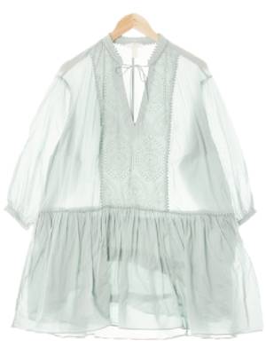 h&m 오버캐스트그린 면 펀칭브이넥오버핏원피스